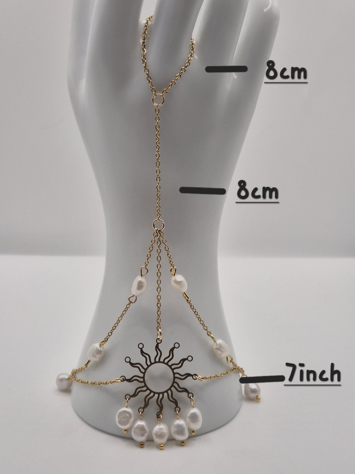Golden Sun Pearl Hand Chain Bracelet