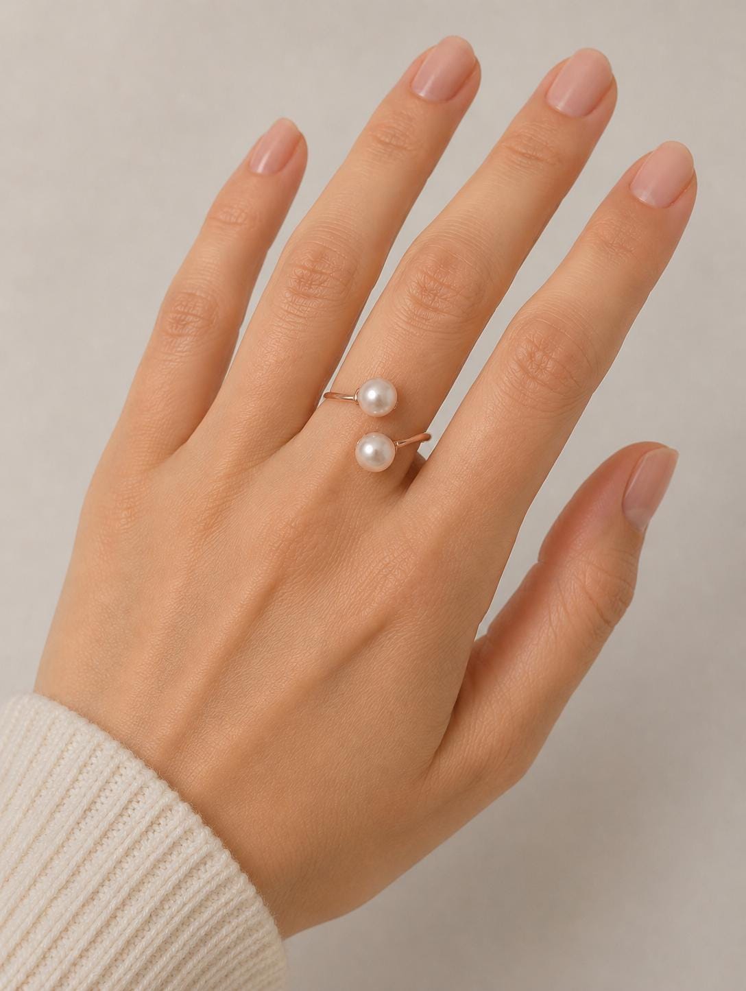 Simple Rose Gold Double Pearl Ring