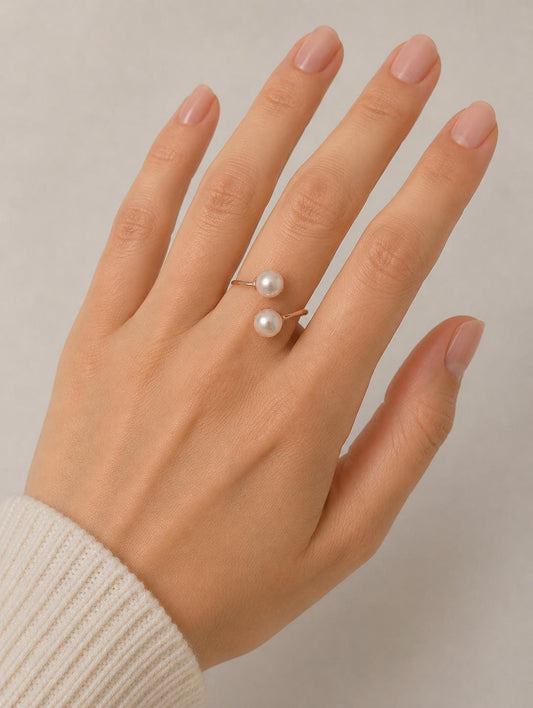 Simple Rose Gold Double Pearl Ring