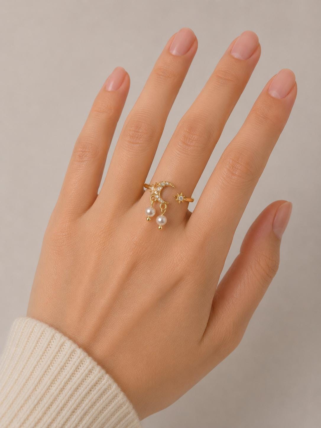Golden Moon Double Pearl Ring