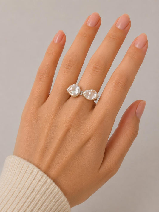 Petal Pearl Adjustable Bow Ring - Sterling Silver