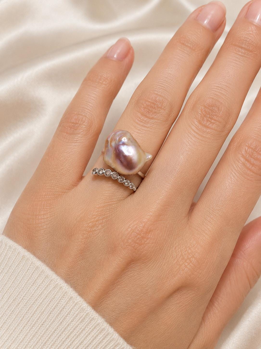 Aurora Blossom Sparkle Pearl Ring - Sterling Silver