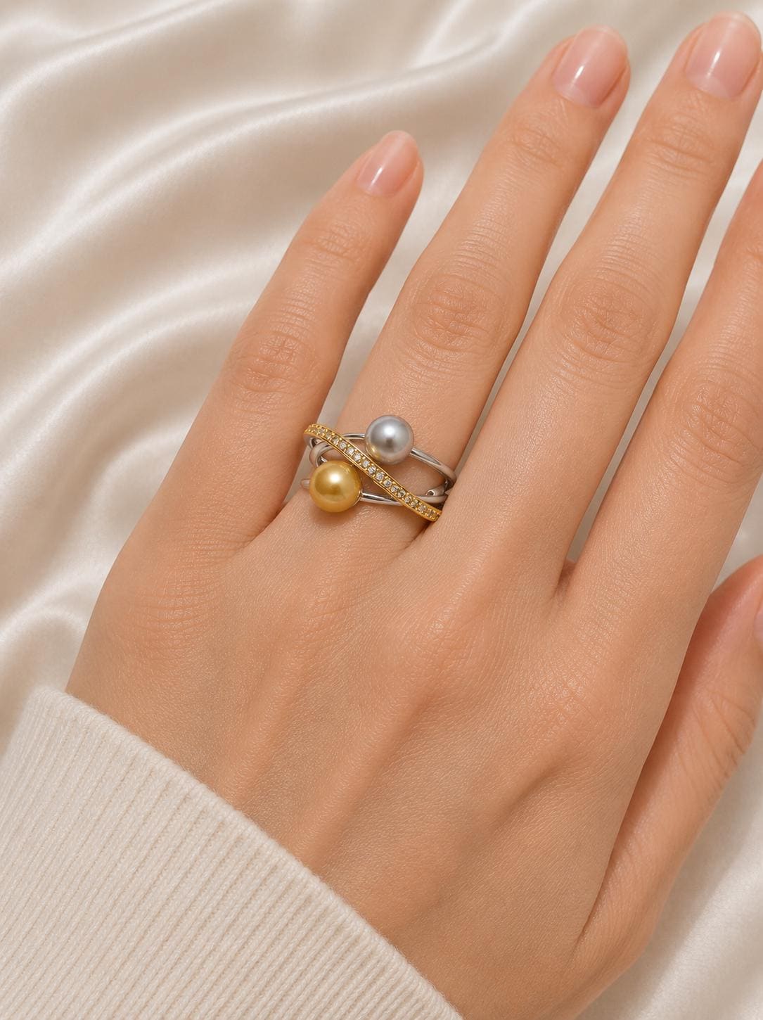 Orbit of Elegance Golden & Madama Saltwater Sterling Silver Ring