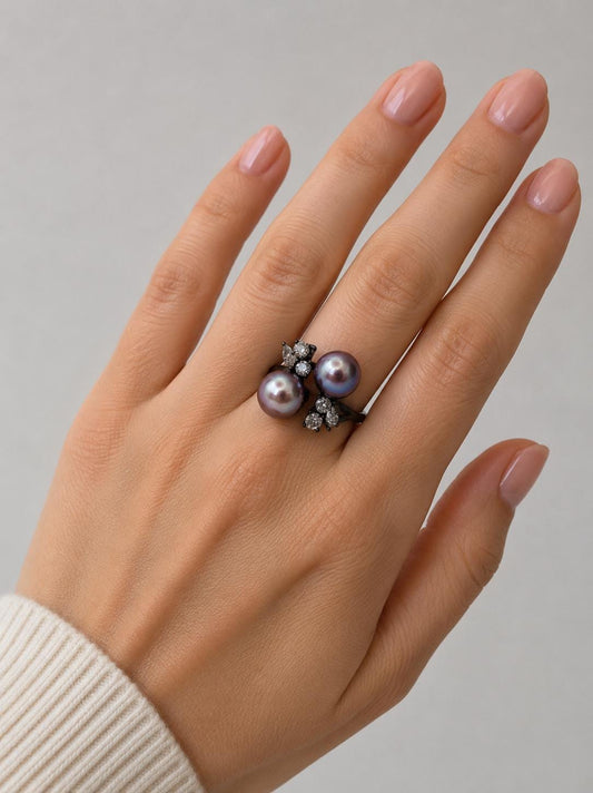 Double Edison Black Sparkle Ring - Sterling Silver