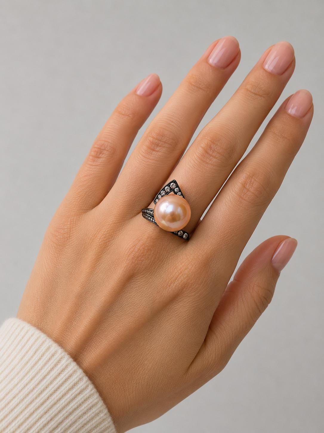 Large Edison Pearl Black Arrow Ring - Sterling Silver