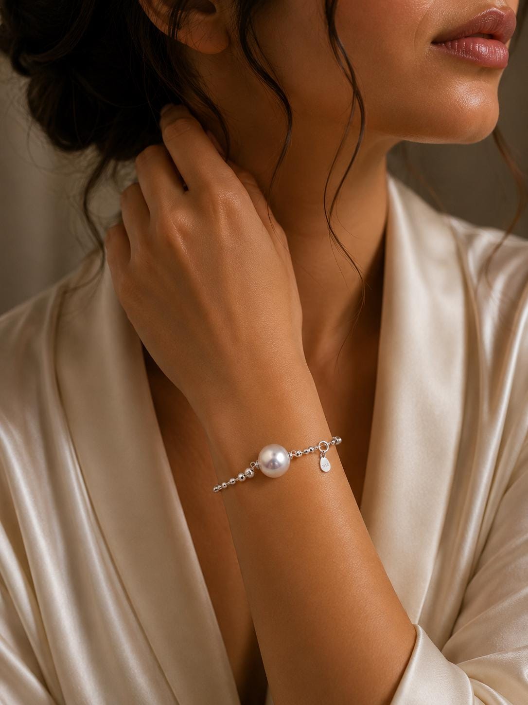 Metallic Edison Pearl Silver Chain Bracelet