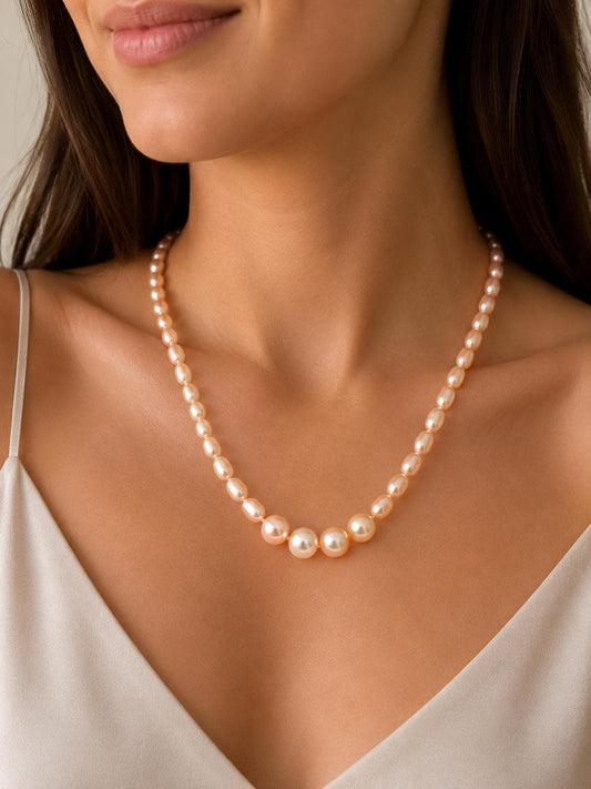Chinese Red Full String Pearl Necklace With 4 Edisons