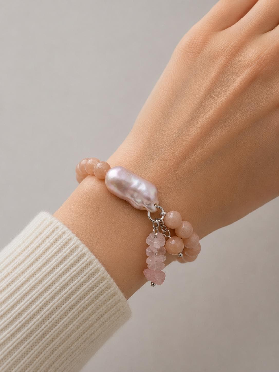 Celestial Blush Gemstone & Pearl Bracelet