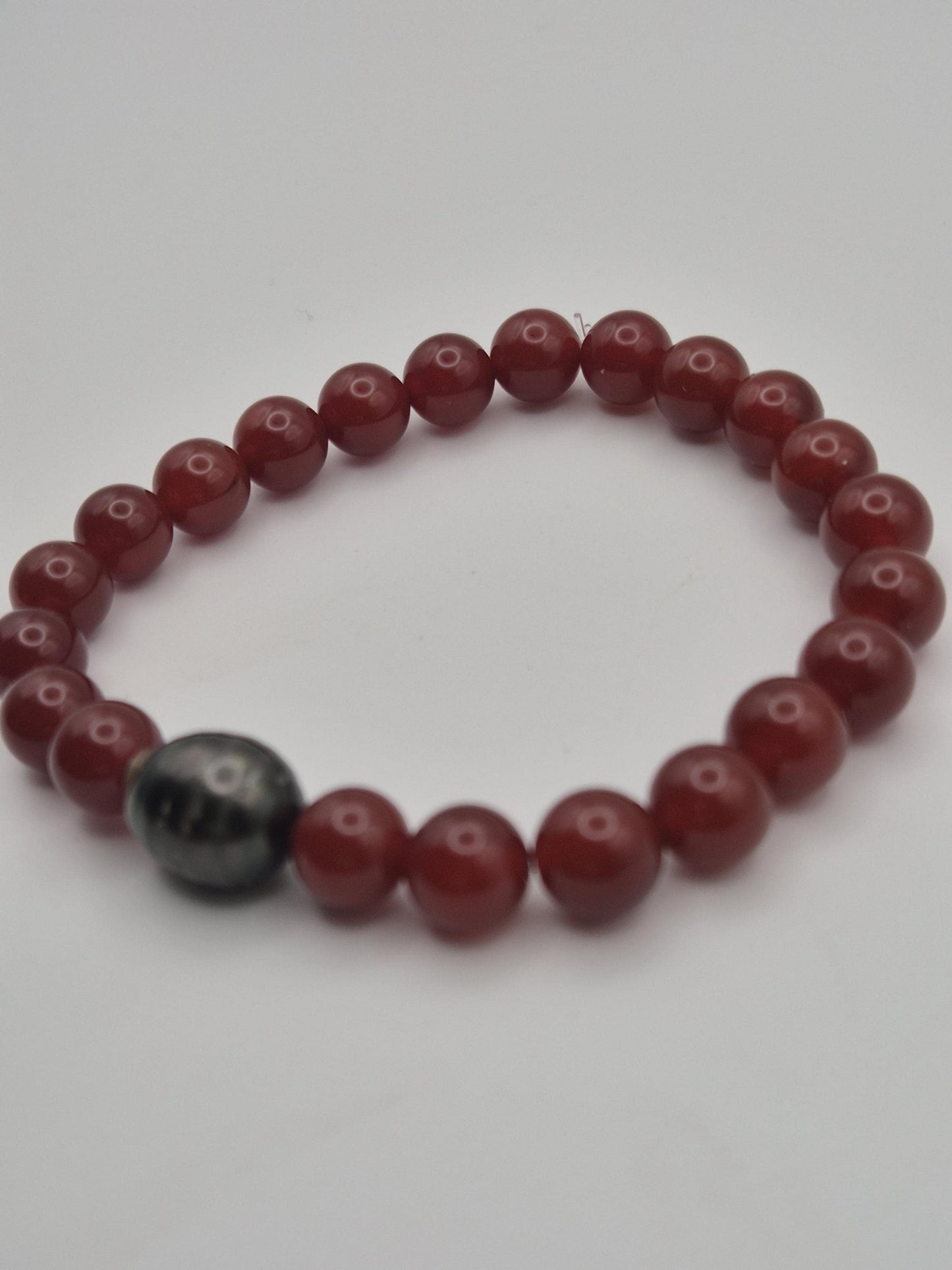 Red Agate & Black Tahitian Bracelet