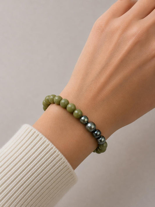 Jade & Dragon Pearl Bracelet — Genuine Green Jade & Dragon Egg Pearls