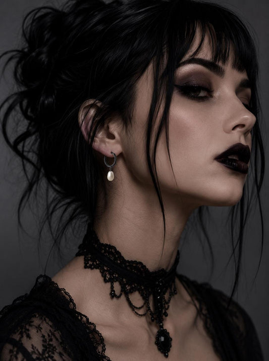 Black Beauty: Handcrafted Pearl Hoop Earrings in Sterling Silver