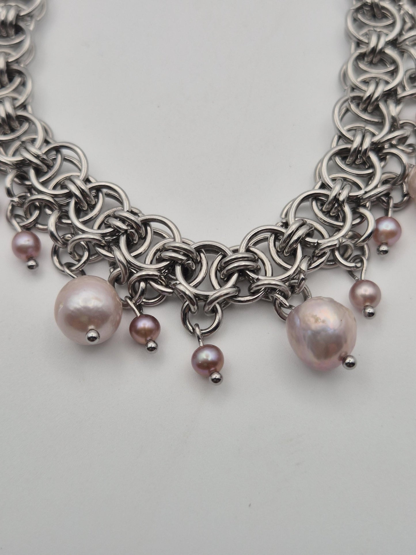 Baroque Moonfall Chainmaille & Pearl Bracelet — Purple Baroque Pearls