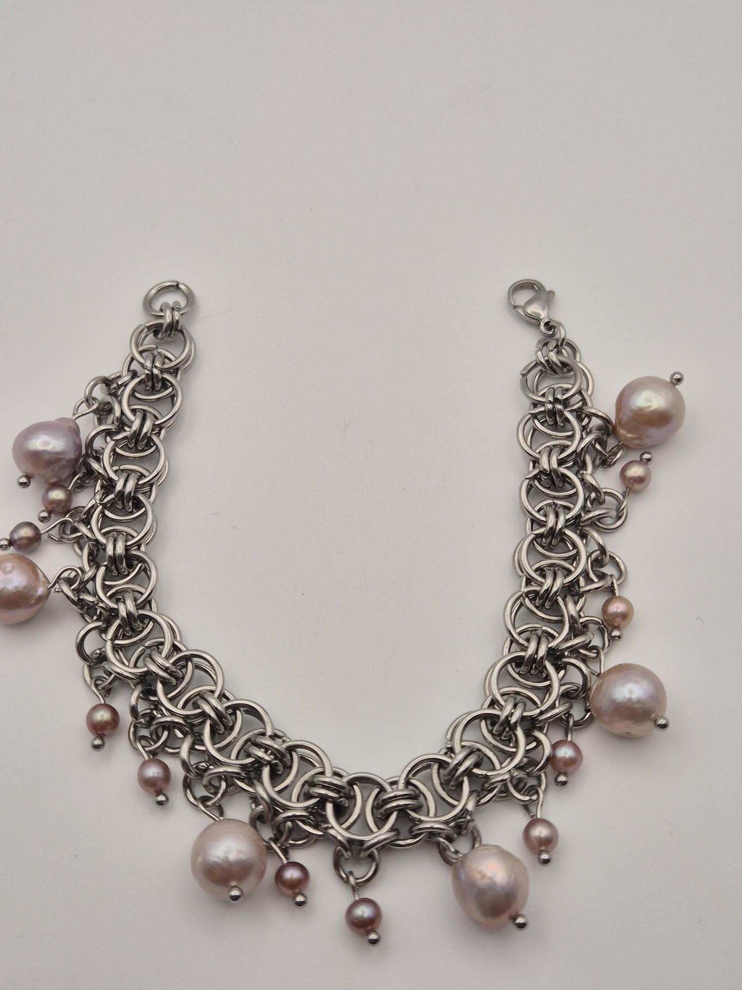 Baroque Moonfall Chainmaille & Pearl Bracelet — Purple Baroque Pearls