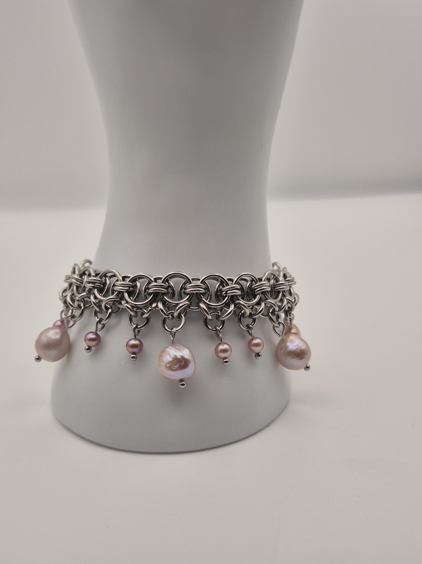 Baroque Moonfall Chainmaille & Pearl Bracelet — Purple Baroque Pearls