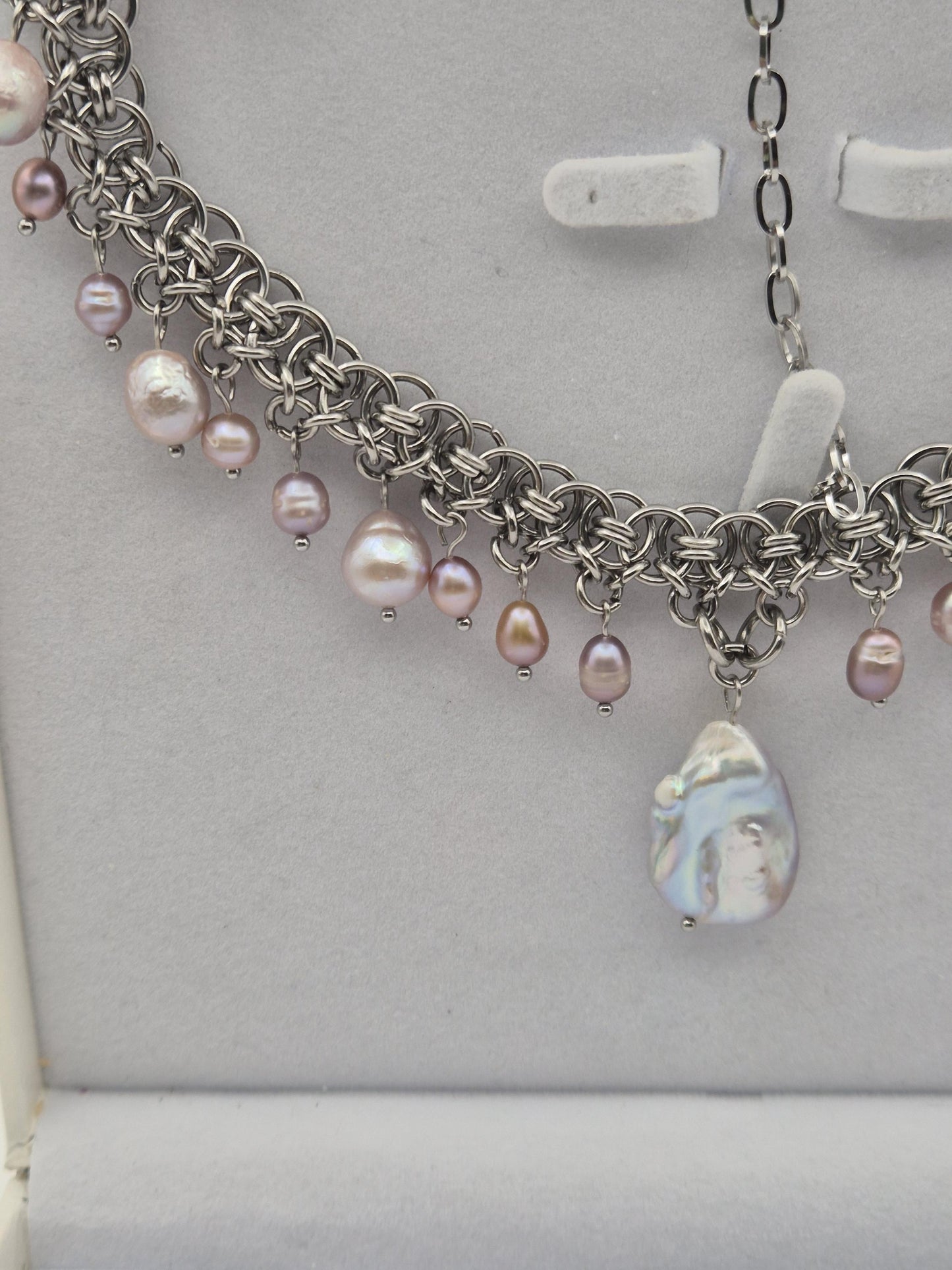 Baroque Moonfall Chainmaille Pearl Choker — Purple Freshwater Pearls