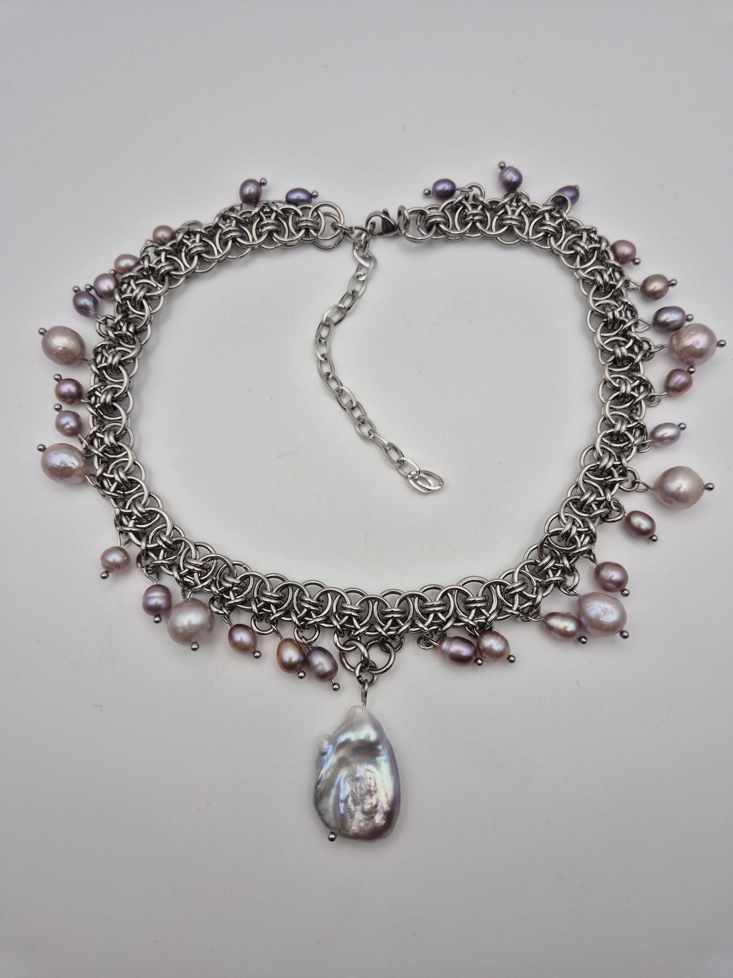 Baroque Moonfall Chainmaille Pearl Choker — Purple Freshwater Pearls