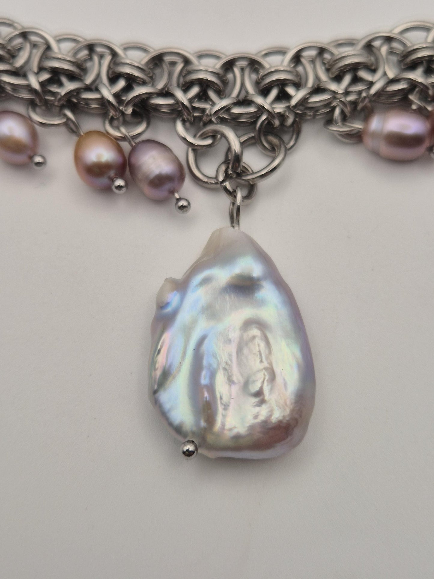 Baroque Moonfall Chainmaille Pearl Choker — Purple Freshwater Pearls