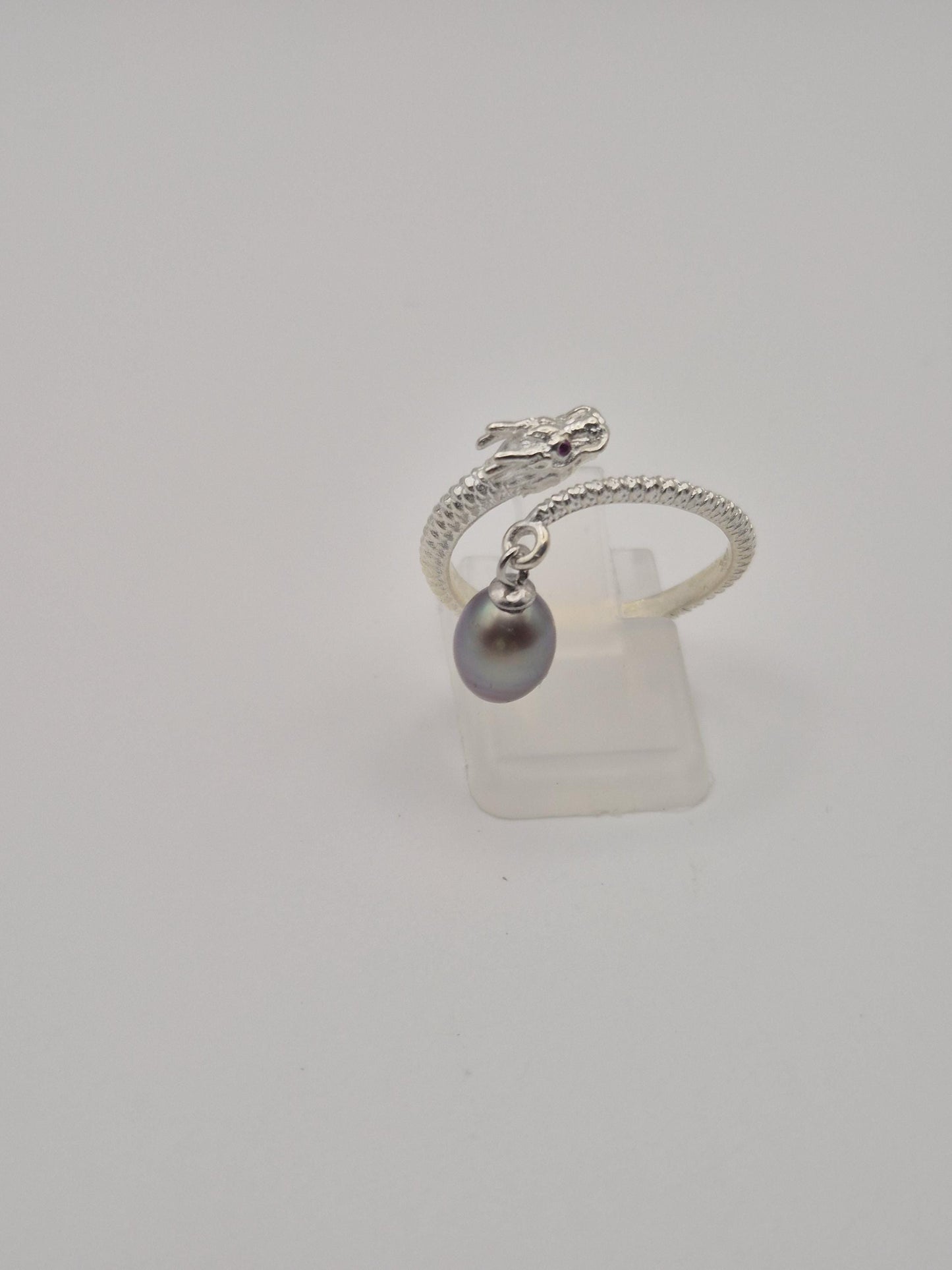 Spiral Dragon Pearl Ring — Adjustable Sterling Silver Genuine Pearl