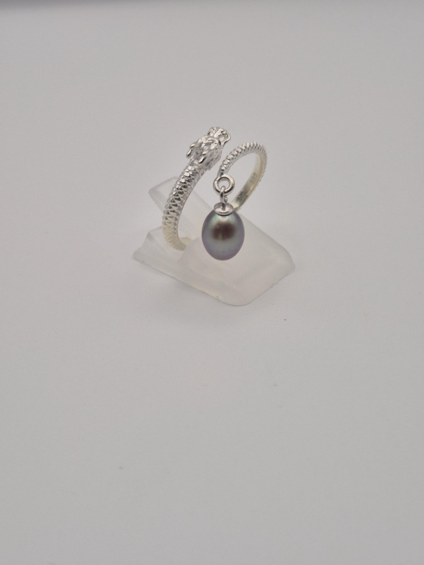Spiral Dragon Pearl Ring — Adjustable Sterling Silver Genuine Pearl