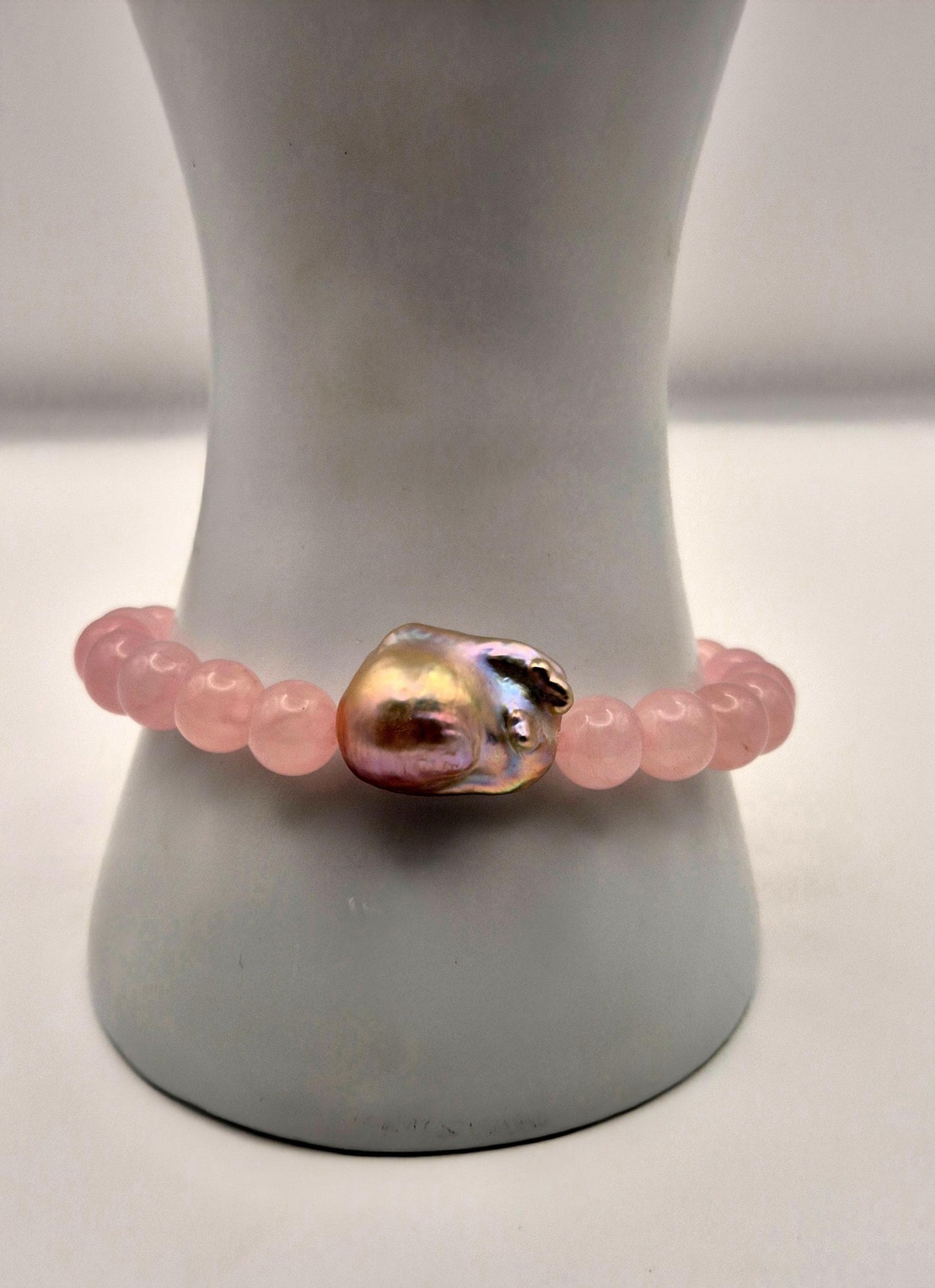Romantic Blush Rose Quartz & King Pearl Bracelet