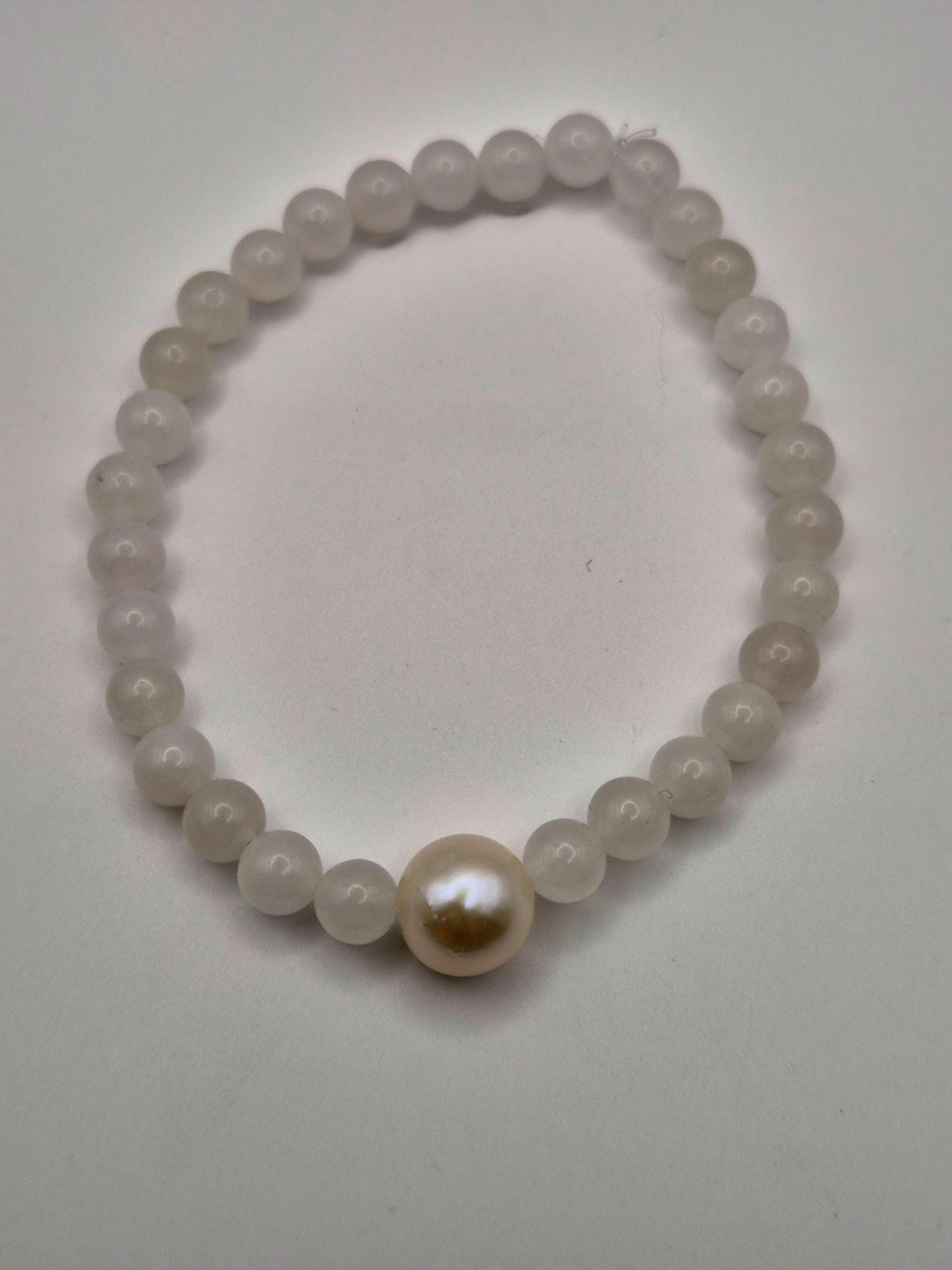 Pure Clear Quartz & White Edison Stretch Bracelet