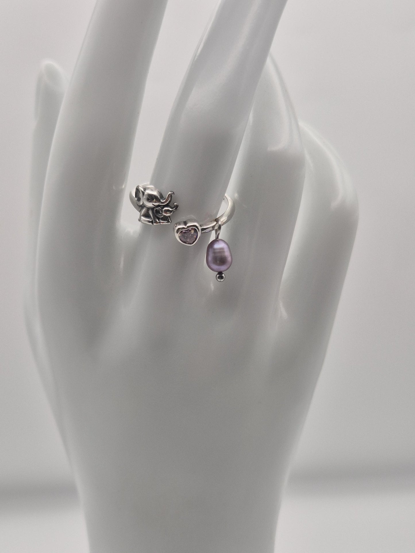 Mama & Baby Elephant Pearl Ring