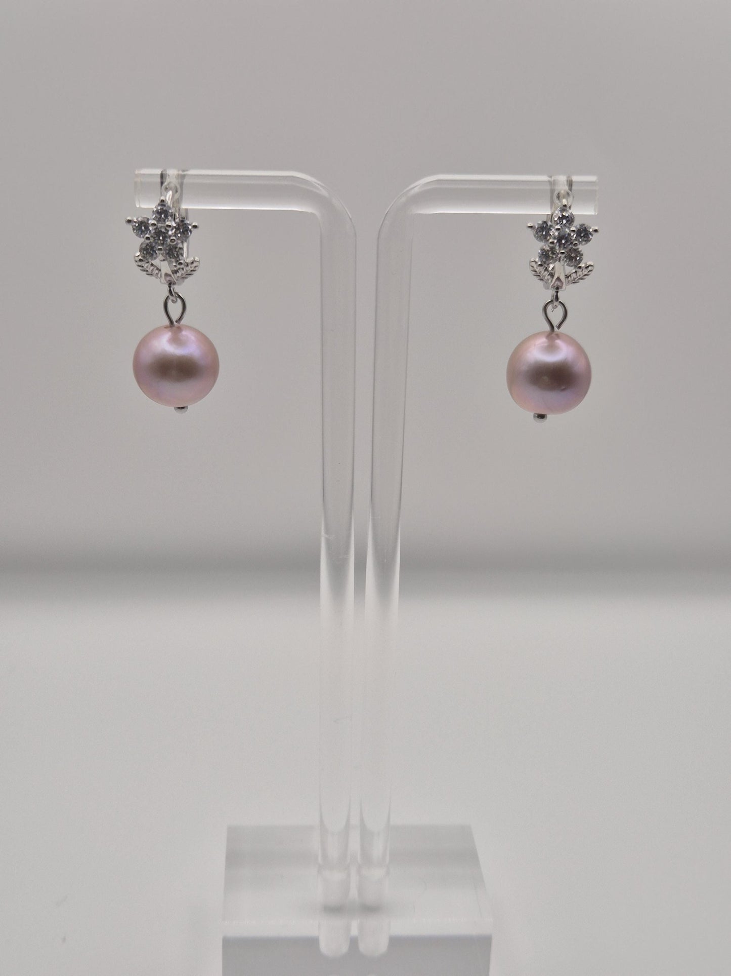 Rose Bloom Pearl Drop Hoop Earrings — Genuine Edison Pearl