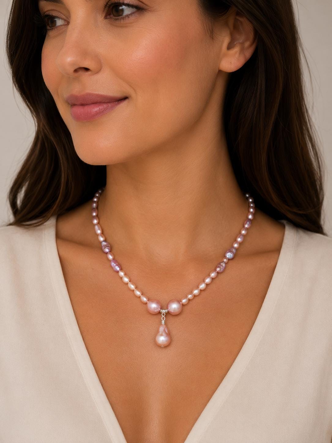 Multiple Pearl Full String Edison Drop Necklace