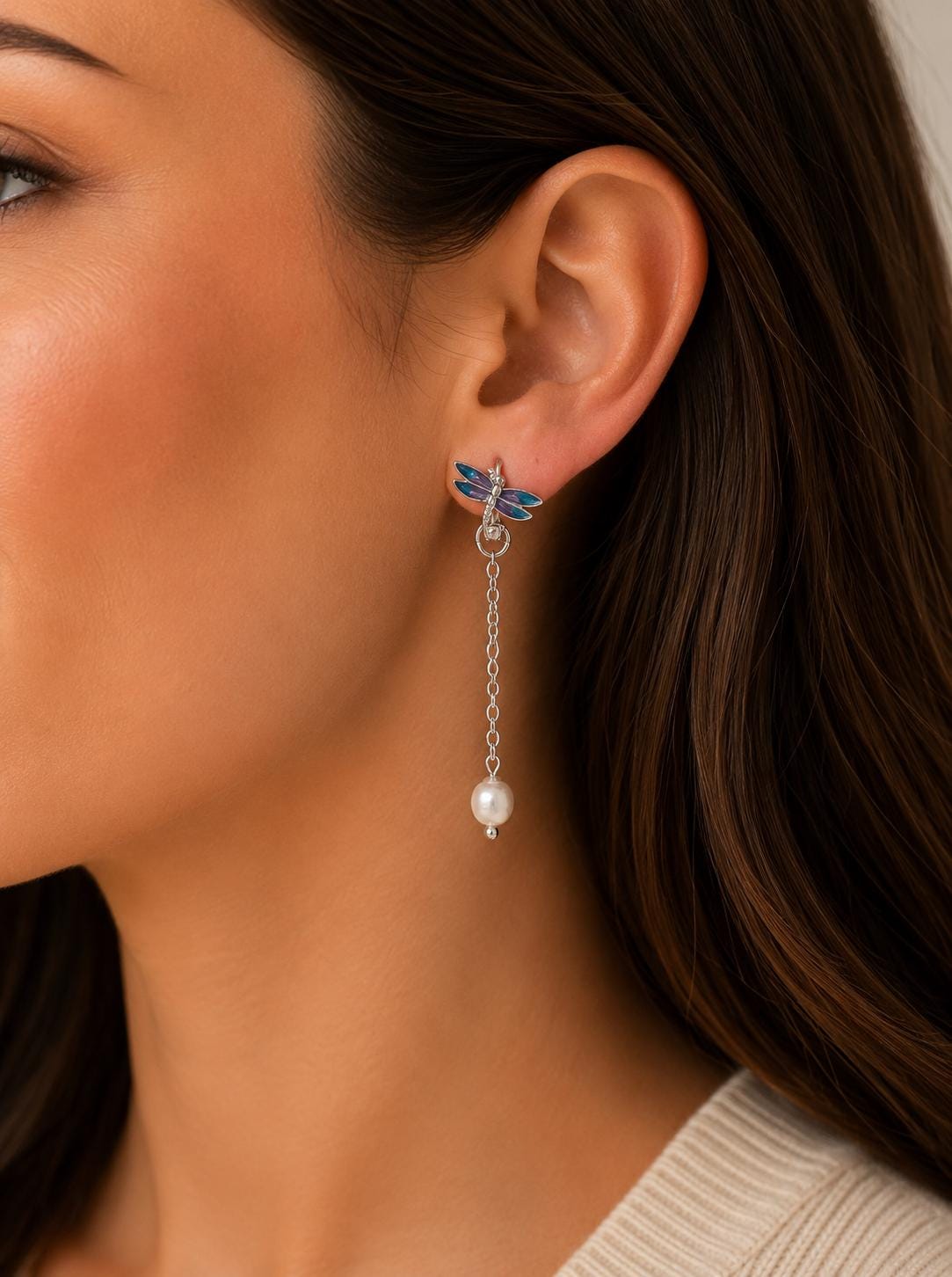 Dreaming Dragonfly Pearl Drop Hoops