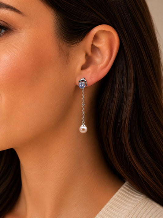Leaping Dolphin Pearl Drop Ear Studs