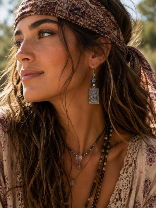 The Sun Tarot Card Earrings with Black Tahitian Pearls