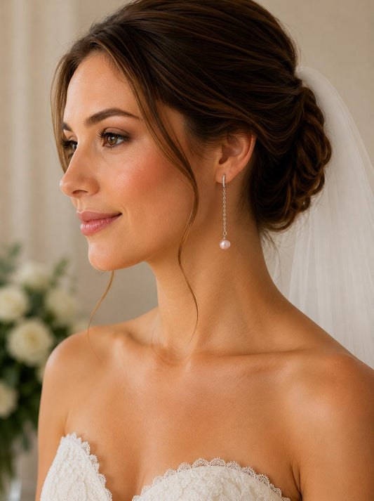 Long Pearl Drop Earrings - Sterling Silver
