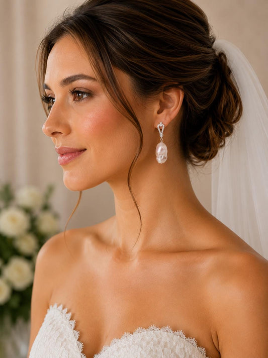 King Pearl Heart Hoop Earrings