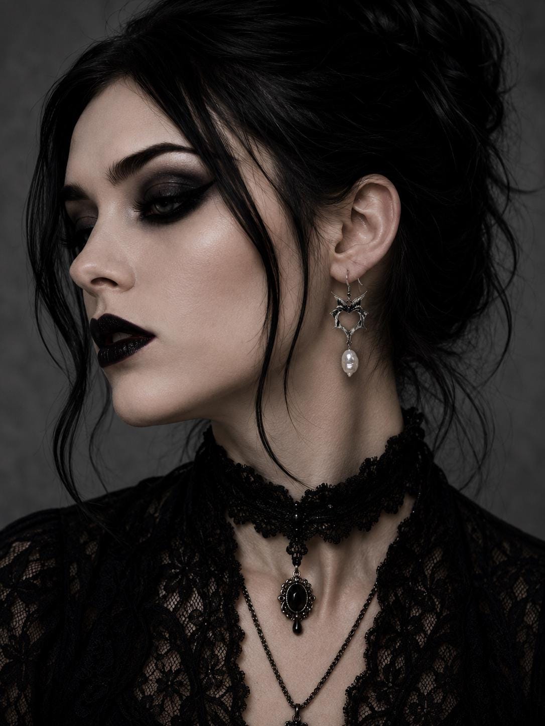 Demon Heart Earrings with Large Baroque Pearls