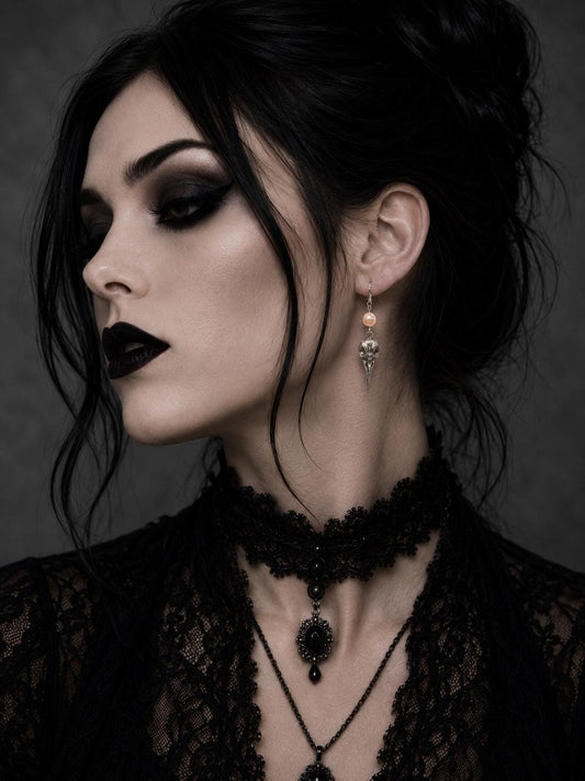 Raven Skull Edison Pearl Drop Earrings