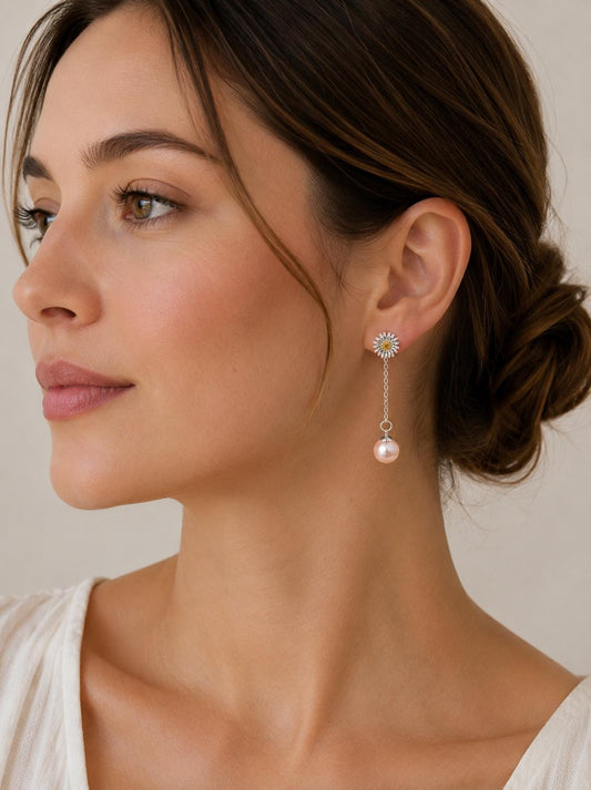 Multi Wear Daisy Pearl Drop Earrings