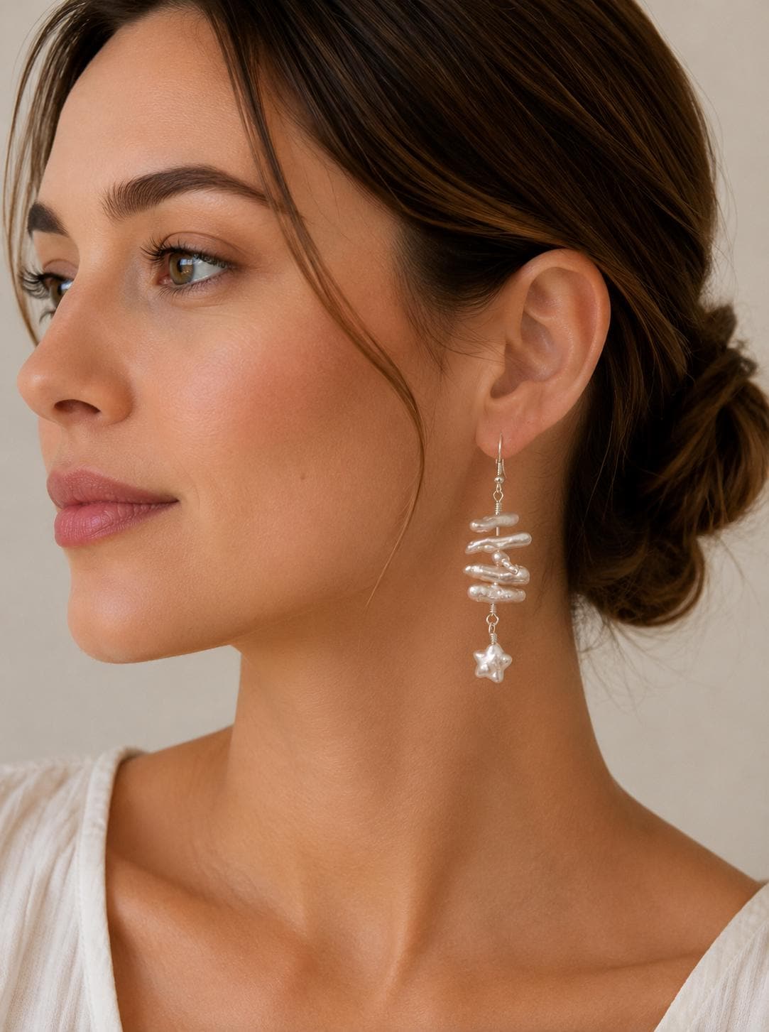 Stick & Star Movable Pearl Drop Earrings