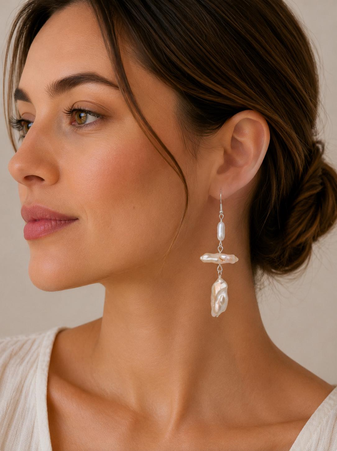 Multiple Pearl Shape Drop Earrings