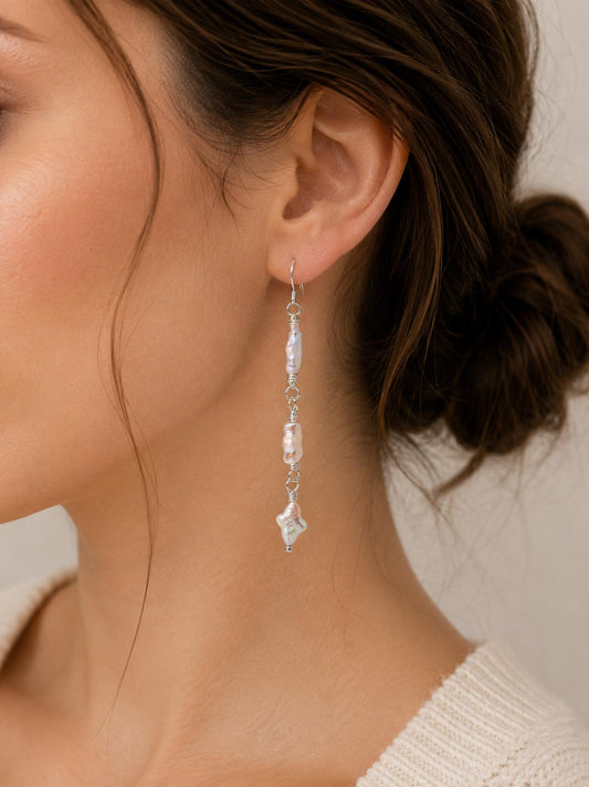 Multiple Star Pearl Drop Earrings