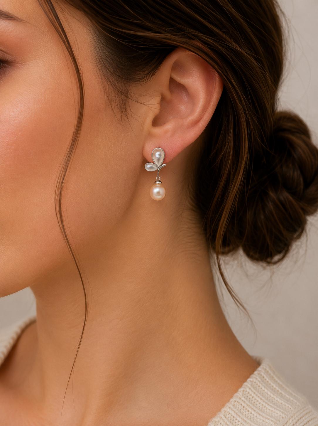 Opal Butterfly Pearl Drop Studs