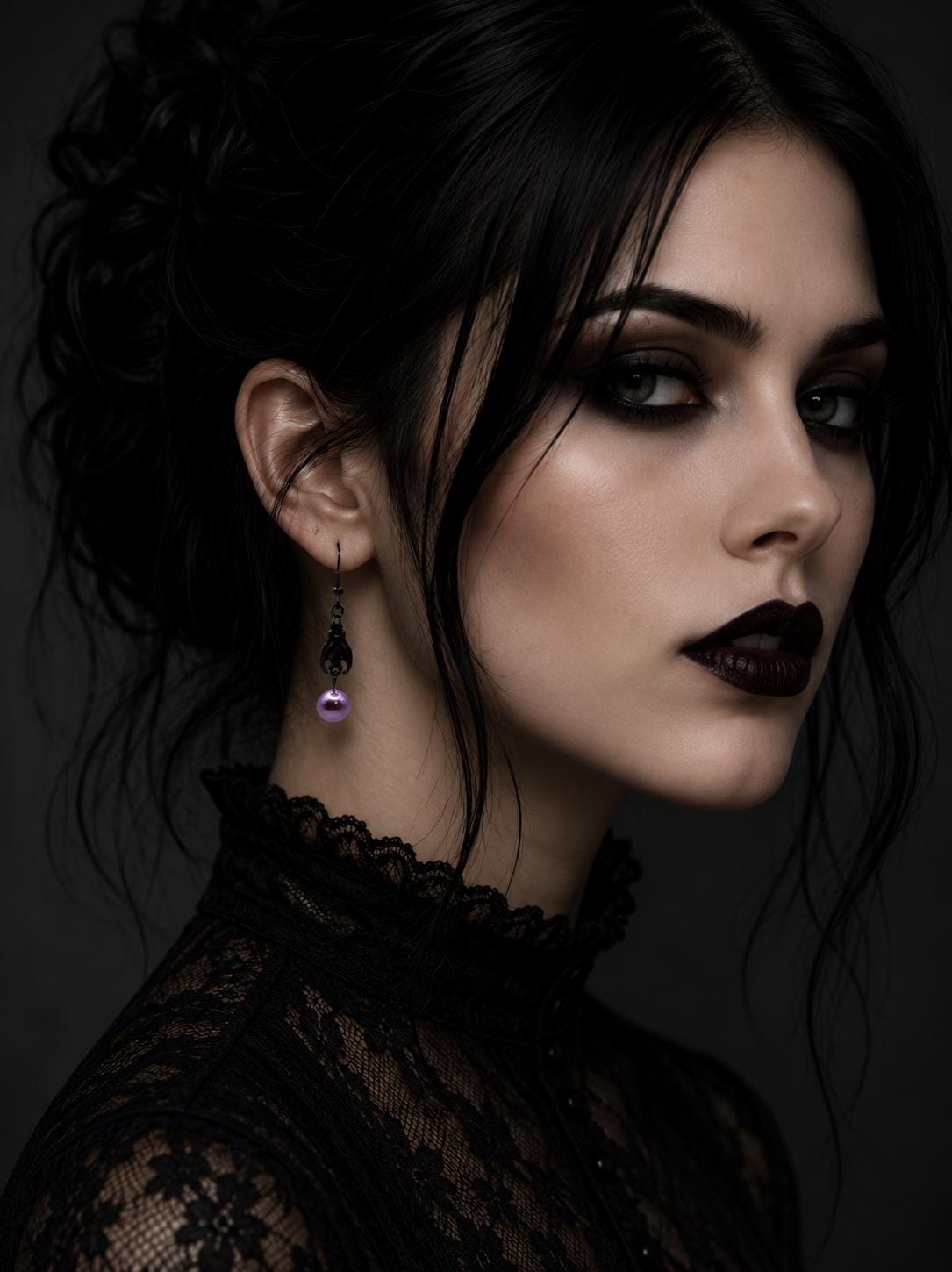 Edison Pearl Hanging Black Bat Earrings