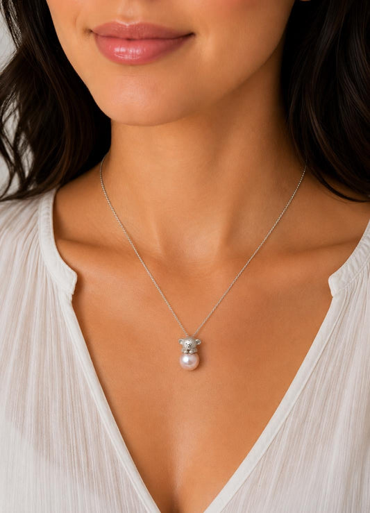 Sterling Silver Sleepy Koala Pendant with Edison Pearl