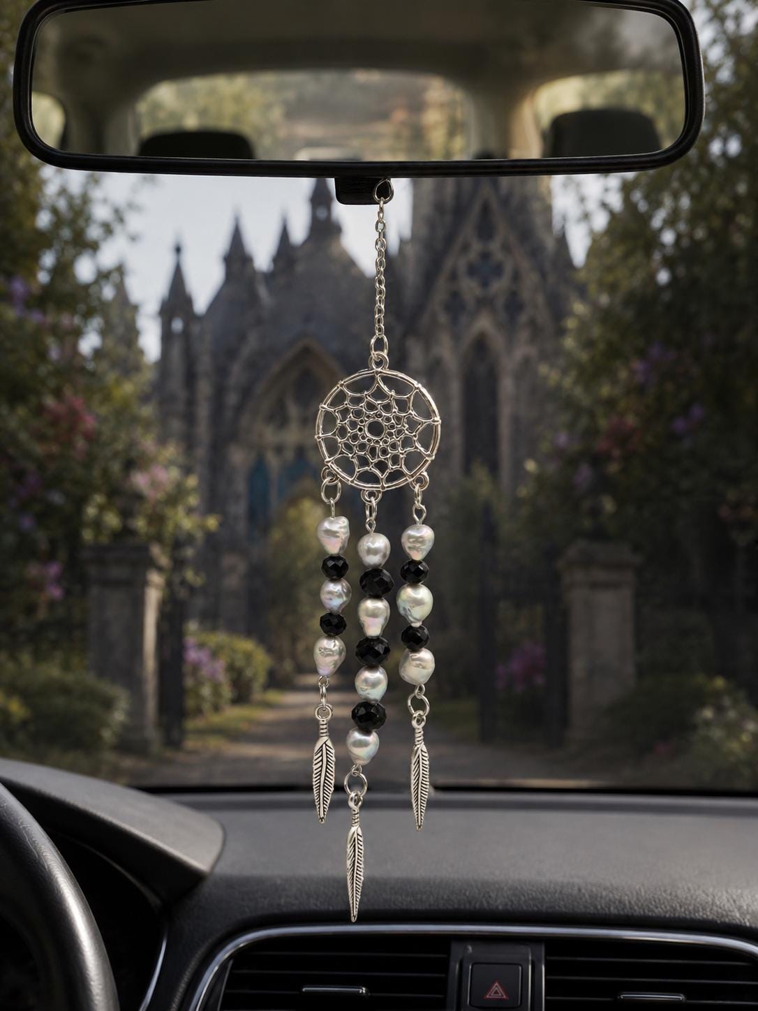 Silver Feather Moon Crystal & Pearl Suncatcher