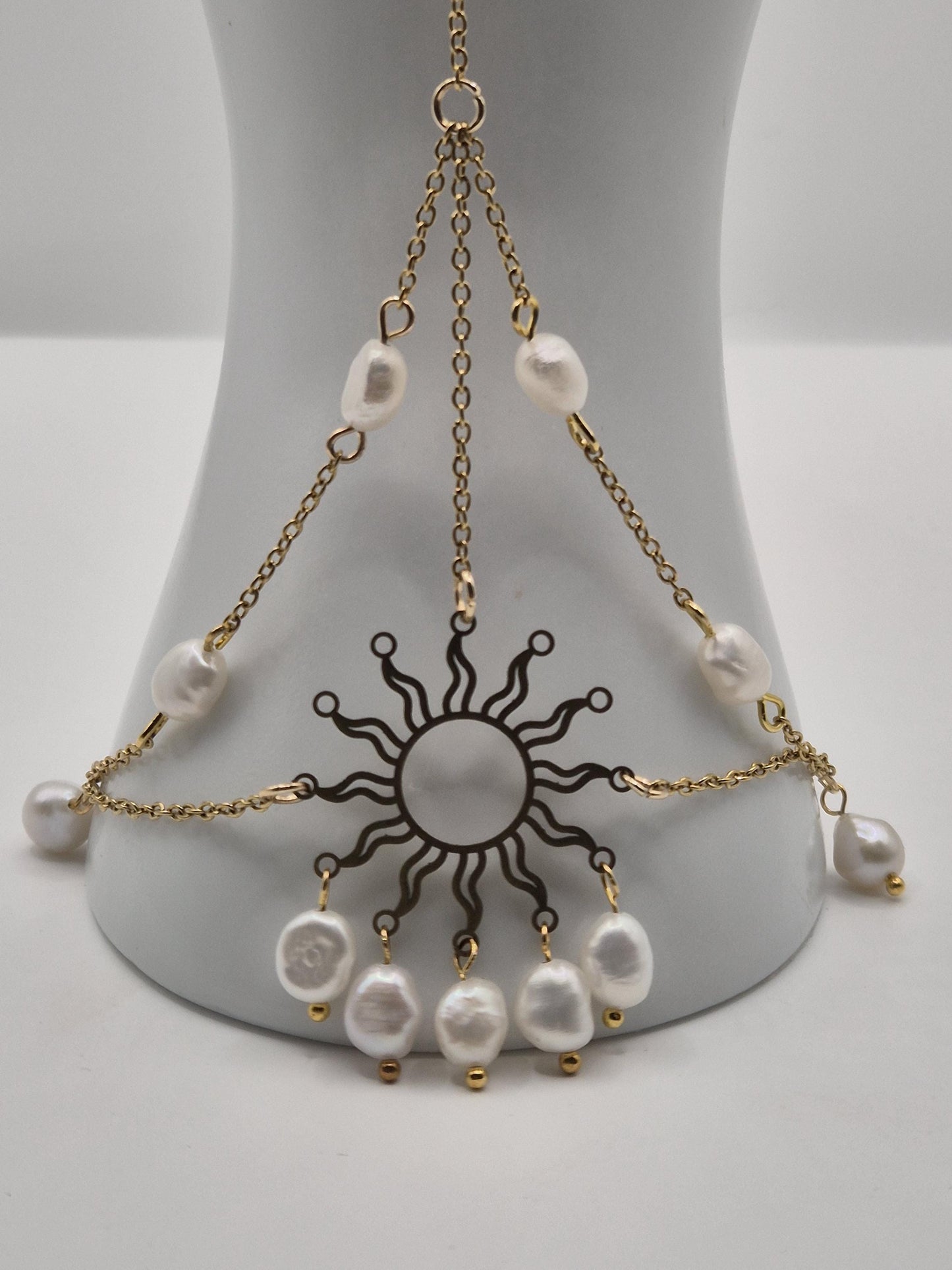 Golden Sun Pearl Hand Chain Bracelet