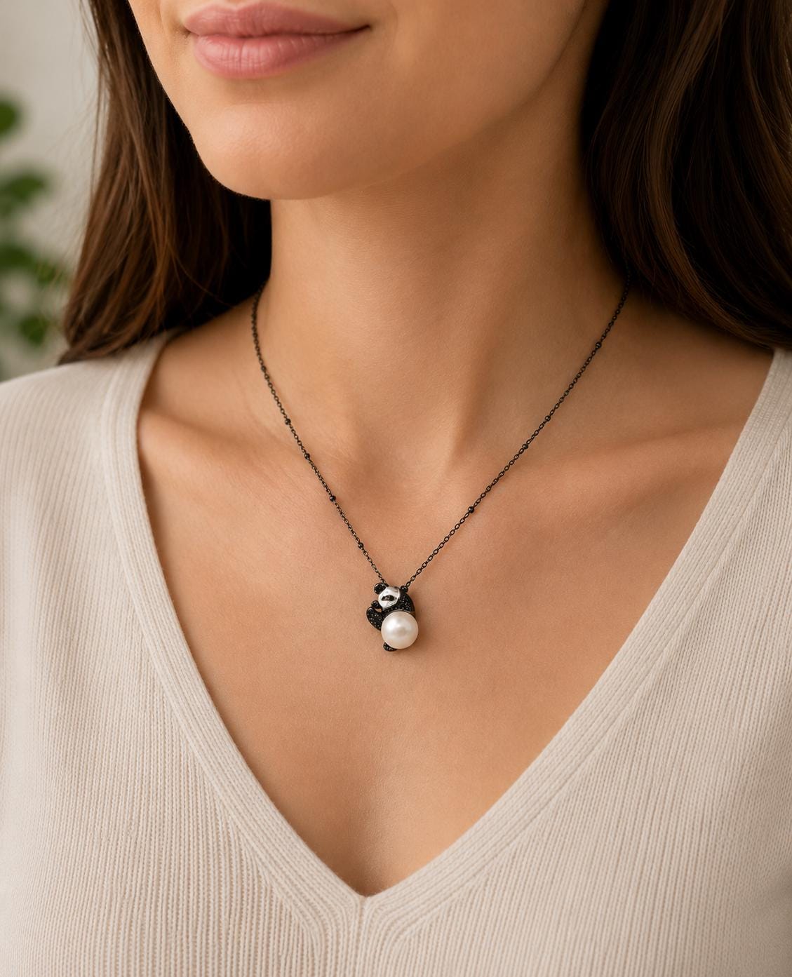 Large Edison Pearl Panda Pendant With Universal Clasp - S925