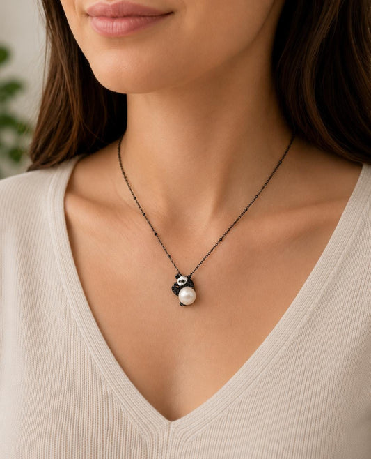 Large Edison Pearl Panda Pendant With Universal Clasp - S925