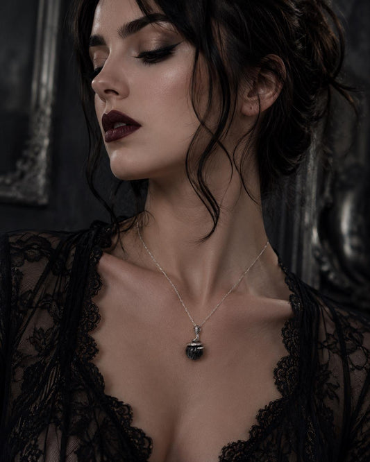 Black Tahitian Coiled Silver Snake Pendant