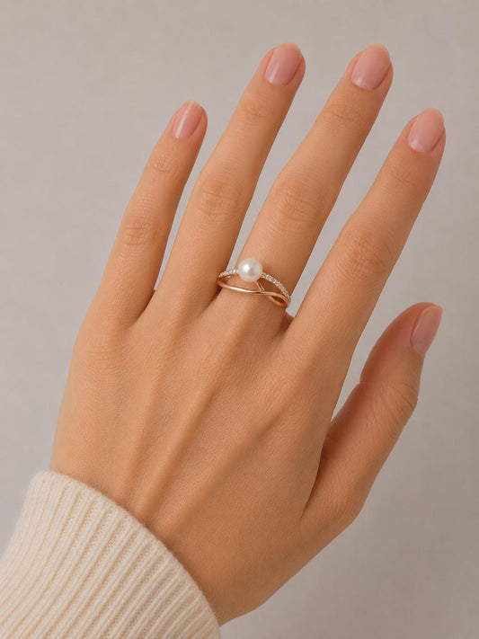 Rose Gold Saltwater Pearl Ring - Sterling Silver