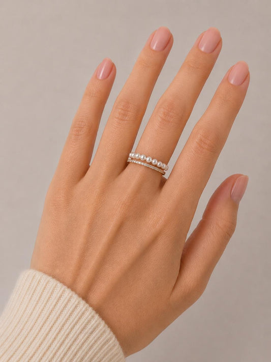 Golden Mini Pearl Cluster Ring - Sterling Silver