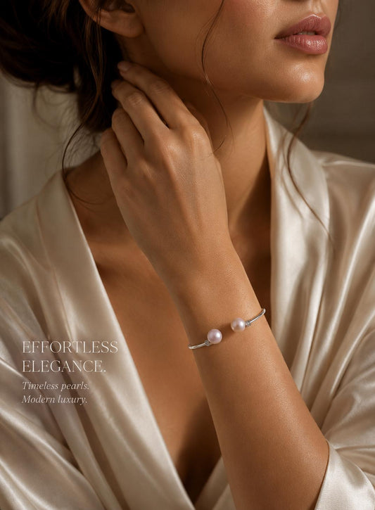 Double Edison Pearl Adjustable Sterling Silver Bangle